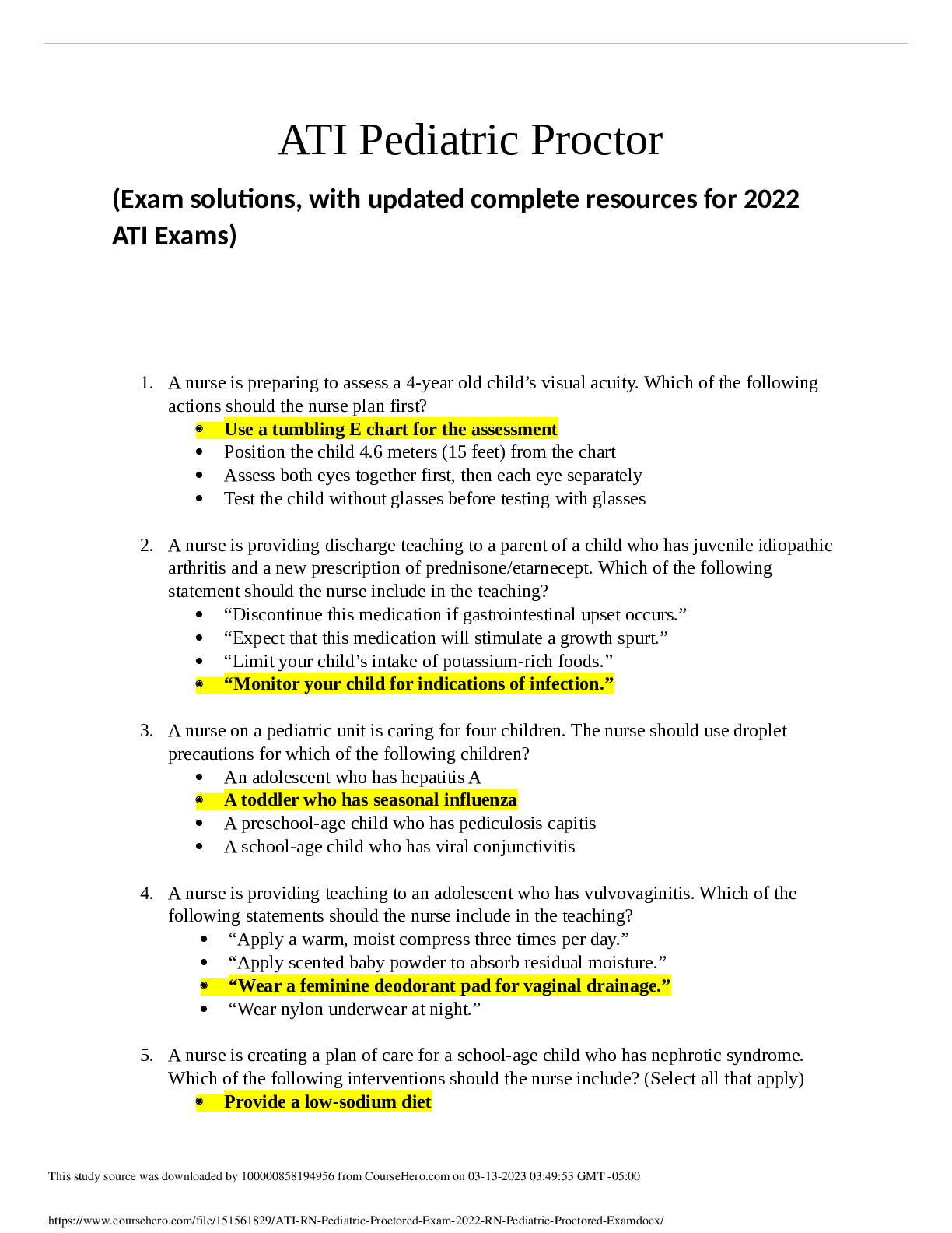 Preview image for ATI PN PEDS PROCTOR EXAM 2023